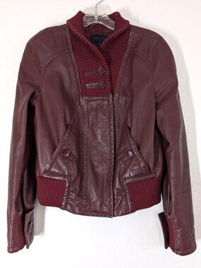 SCADA Sport Bomber Jacket 36 Burgundy Lambswool Zip Knitted Ribbed Collar Retro